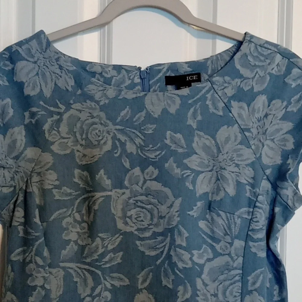 Ice Blue Flor Lightweight Deniml Midi Dress - Picture 3 of 7